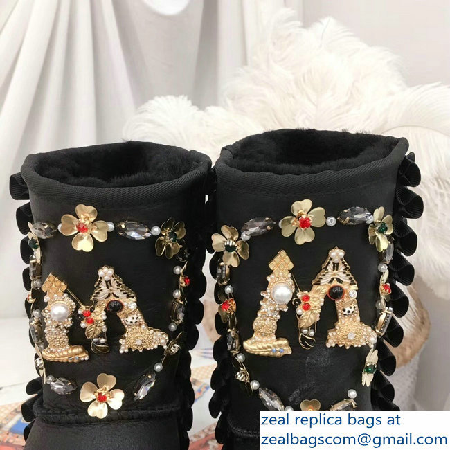 Dolce  &  Gabbana Heel 3cm Ankle Boots Black Crystals 02 2018